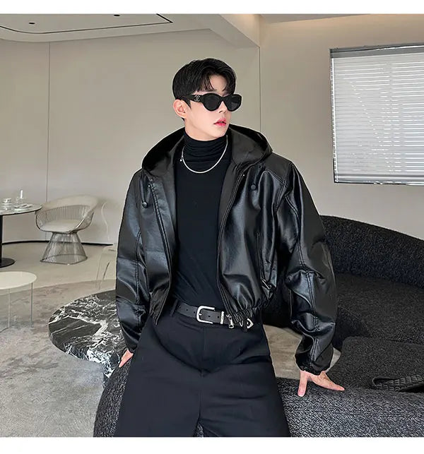 Hooded PU Leather Jacket