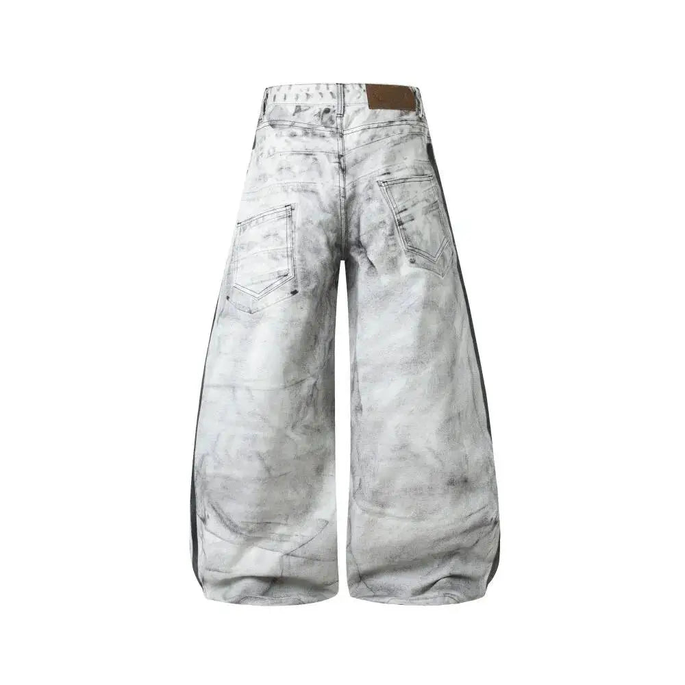 Ripped Marble Print Wide Jeans