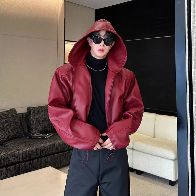 Hooded PU Leather Jacket