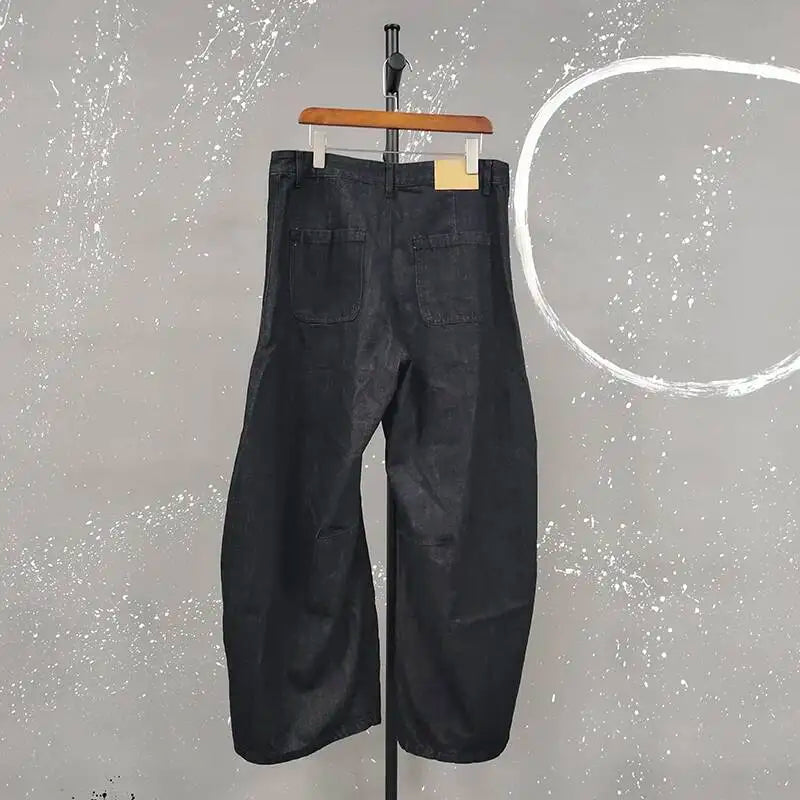 Wide Leg Curved Denim Trousers