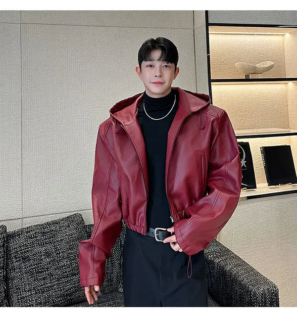 Hooded PU Leather Jacket