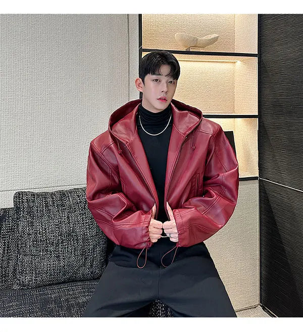 Hooded PU Leather Jacket