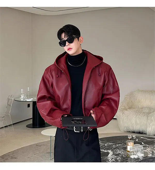Hooded PU Leather Jacket