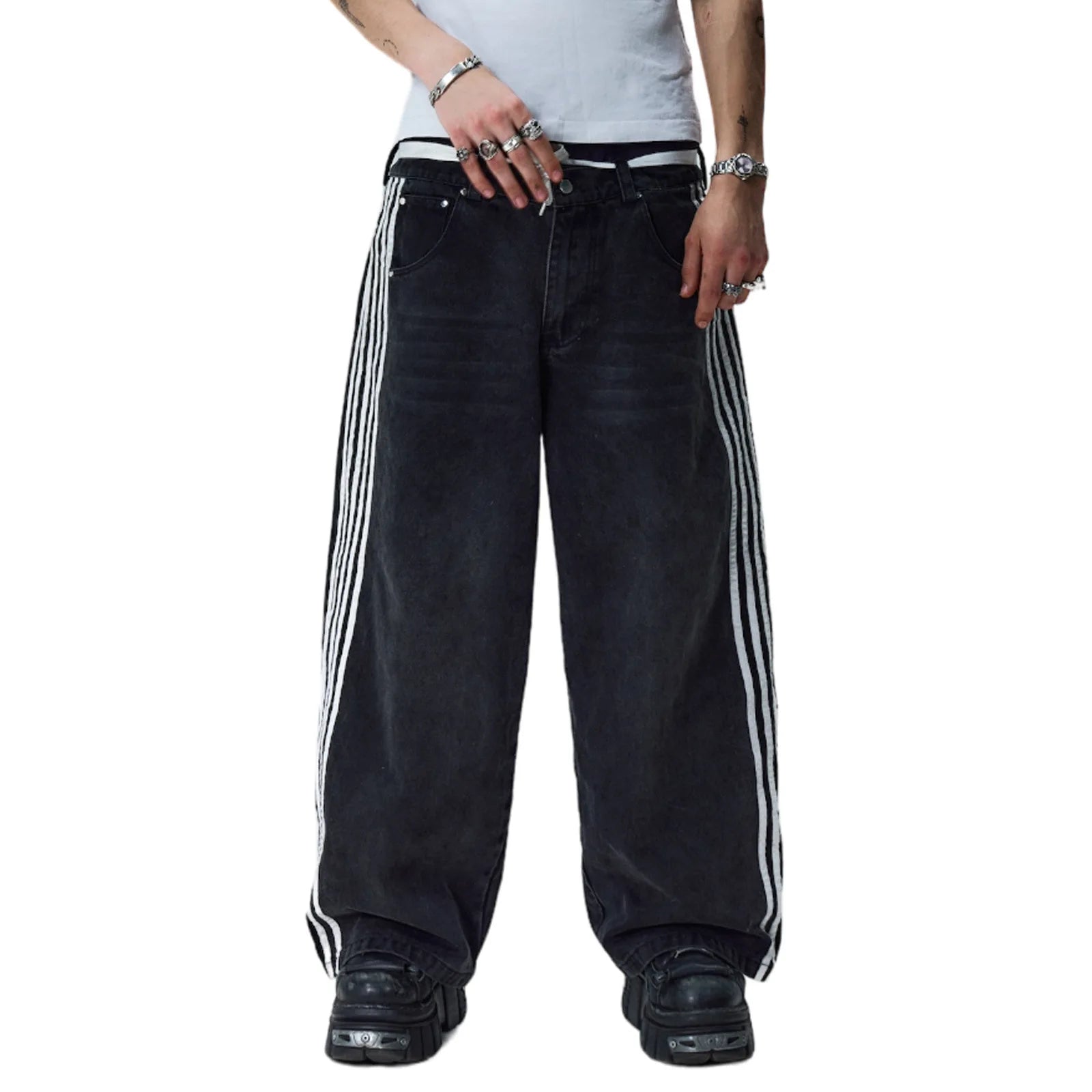 Y2K Striped Wide Leg Jeans