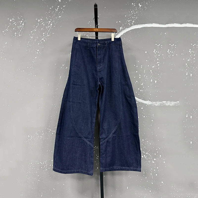 Wide Leg Curved Denim Trousers
