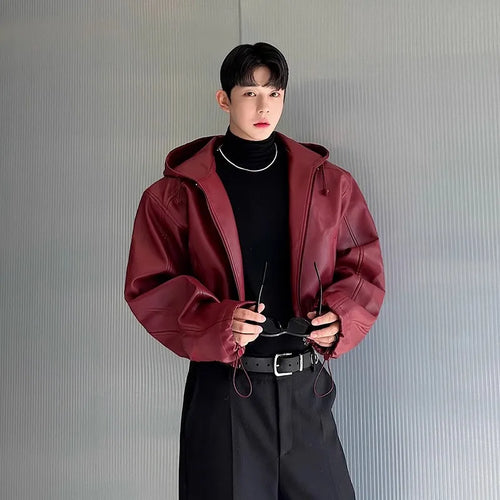 Hooded PU Leather Jacket