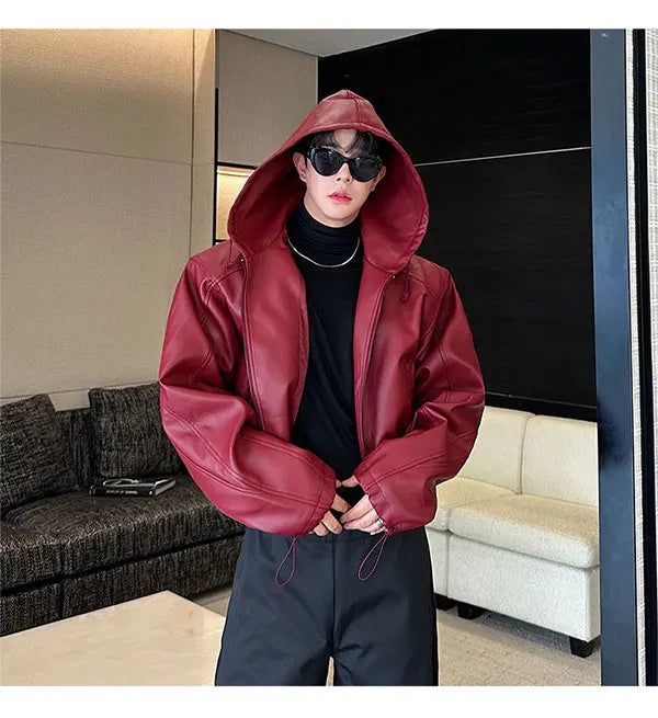 Hooded PU Leather Jacket