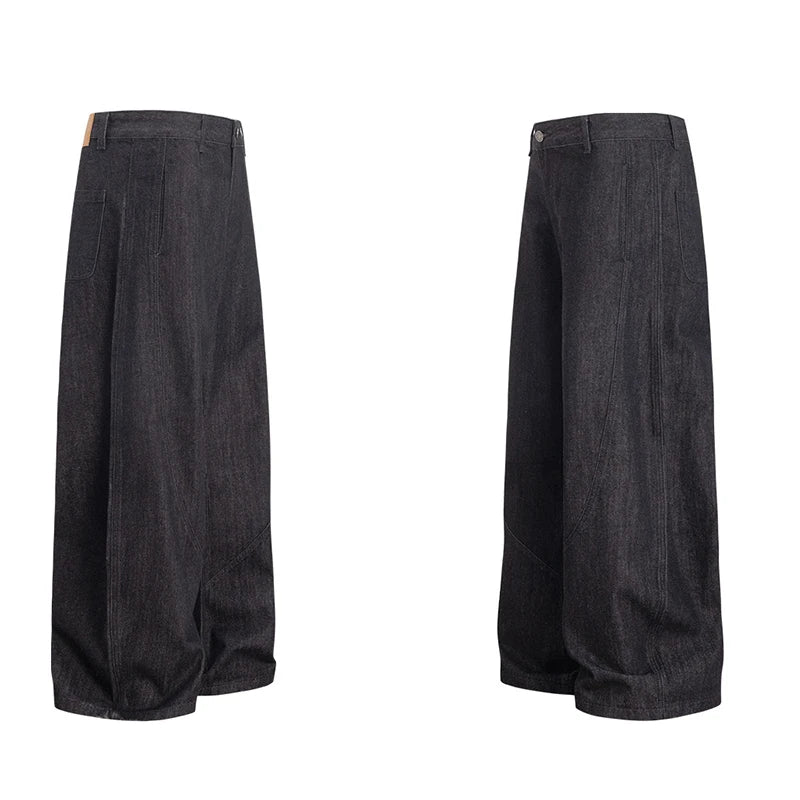 Wide Leg Curved Denim Trousers