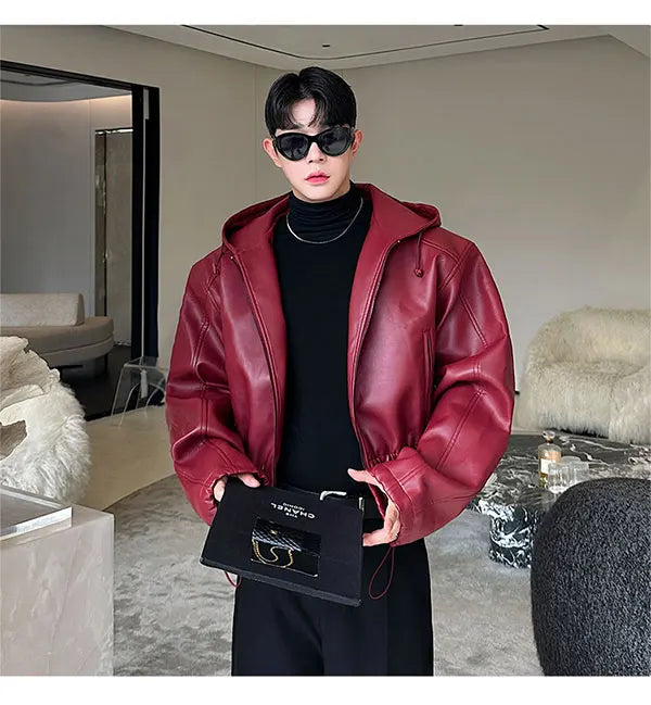 Hooded PU Leather Jacket