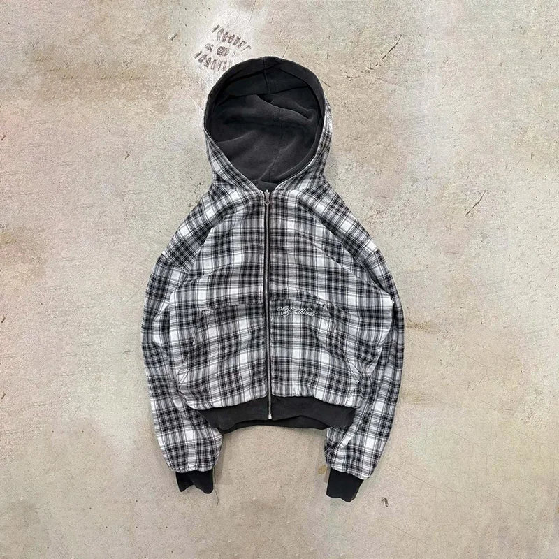 Reversible Plaid Zip Hoodie