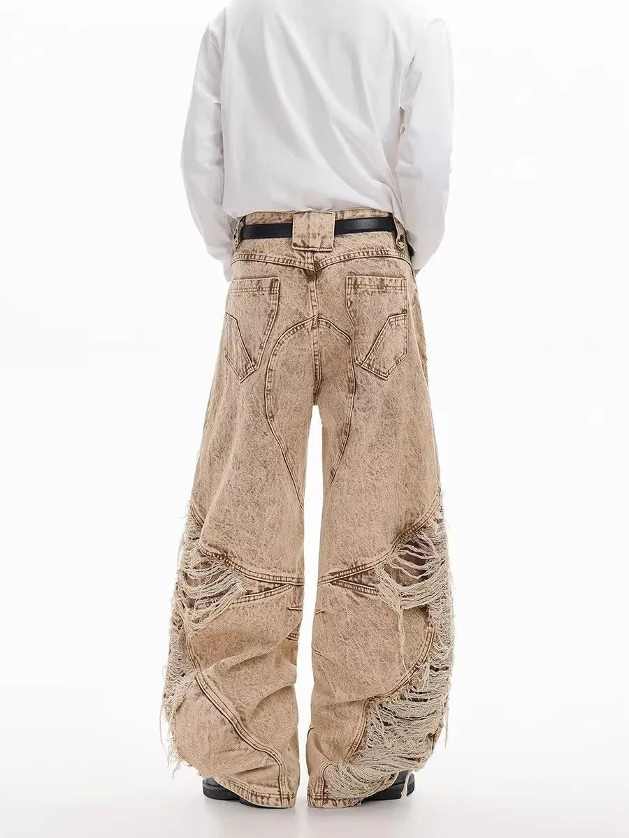 Retro Broken Hole Baggy Wide Jeans