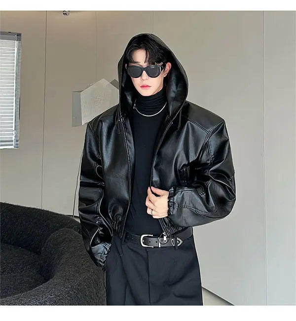 Hooded PU Leather Jacket