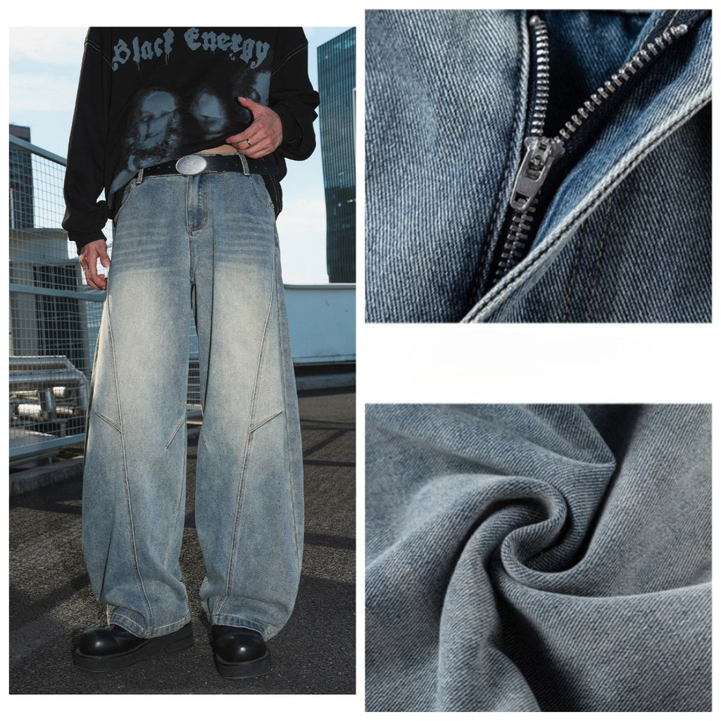 Distressed Curved Straight Jeans