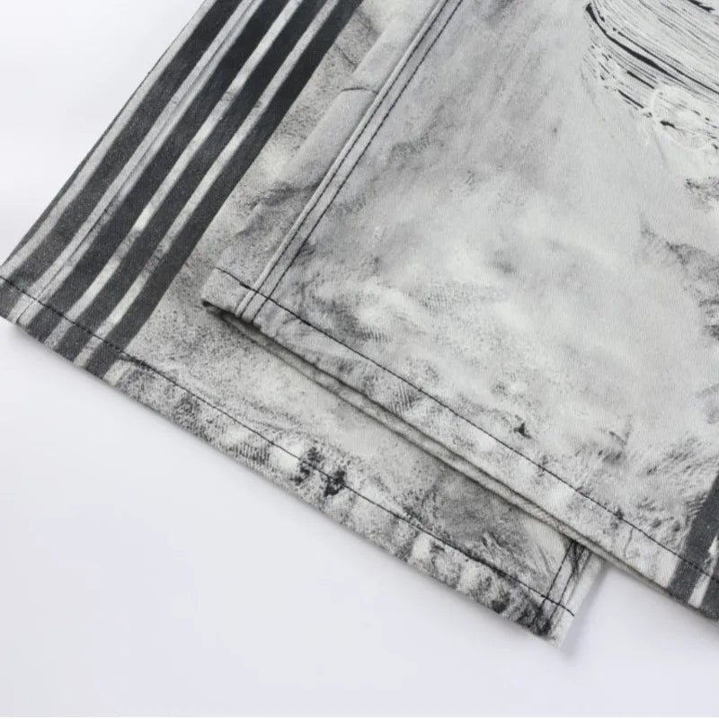 Ripped Marble Print Wide Jeans