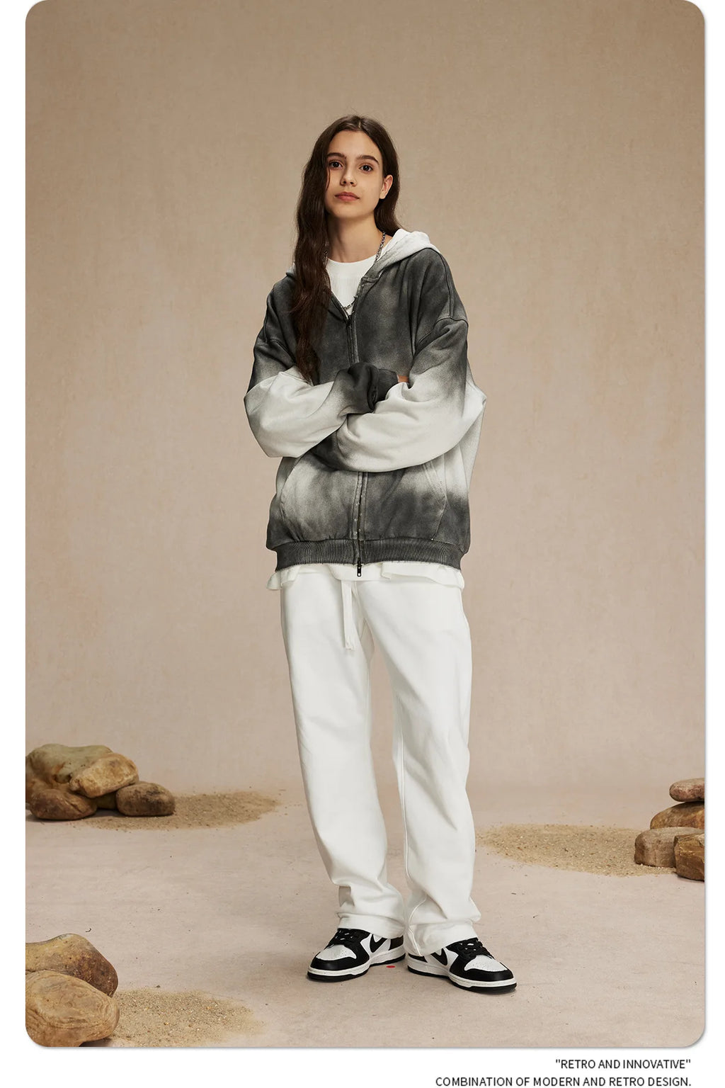 Oversized washed contrast hoodie