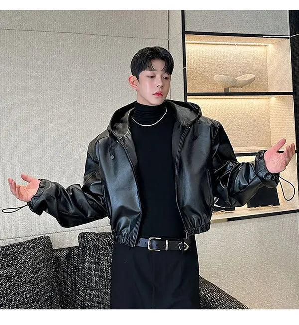 Hooded PU Leather Jacket