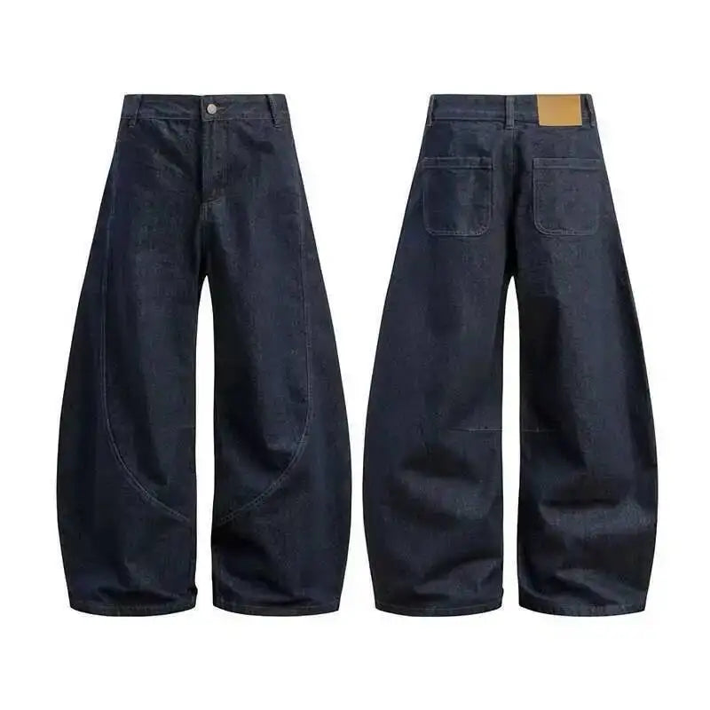 Wide Leg Curved Denim Trousers
