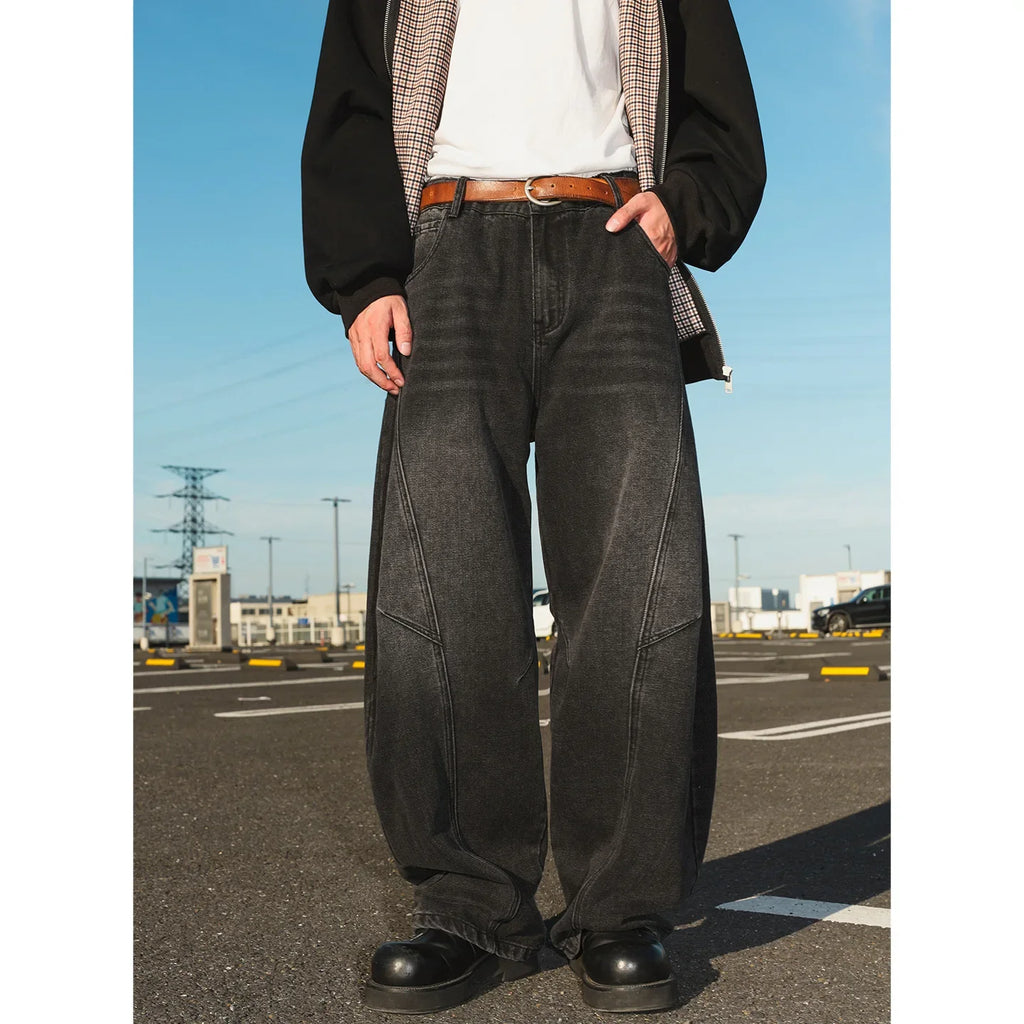Distressed Curved Straight Jeans