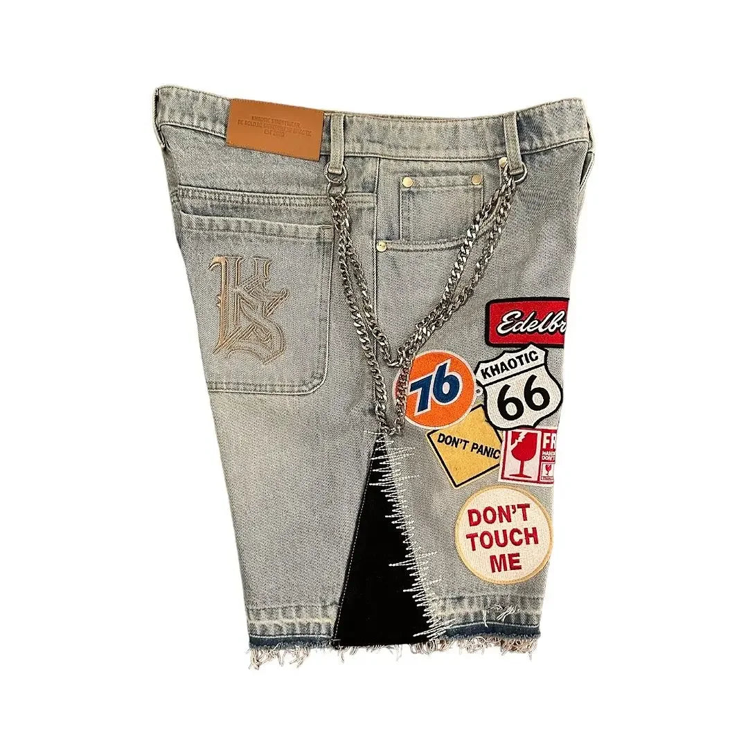 Retro Blue Patchwork Denim Shorts/Tee