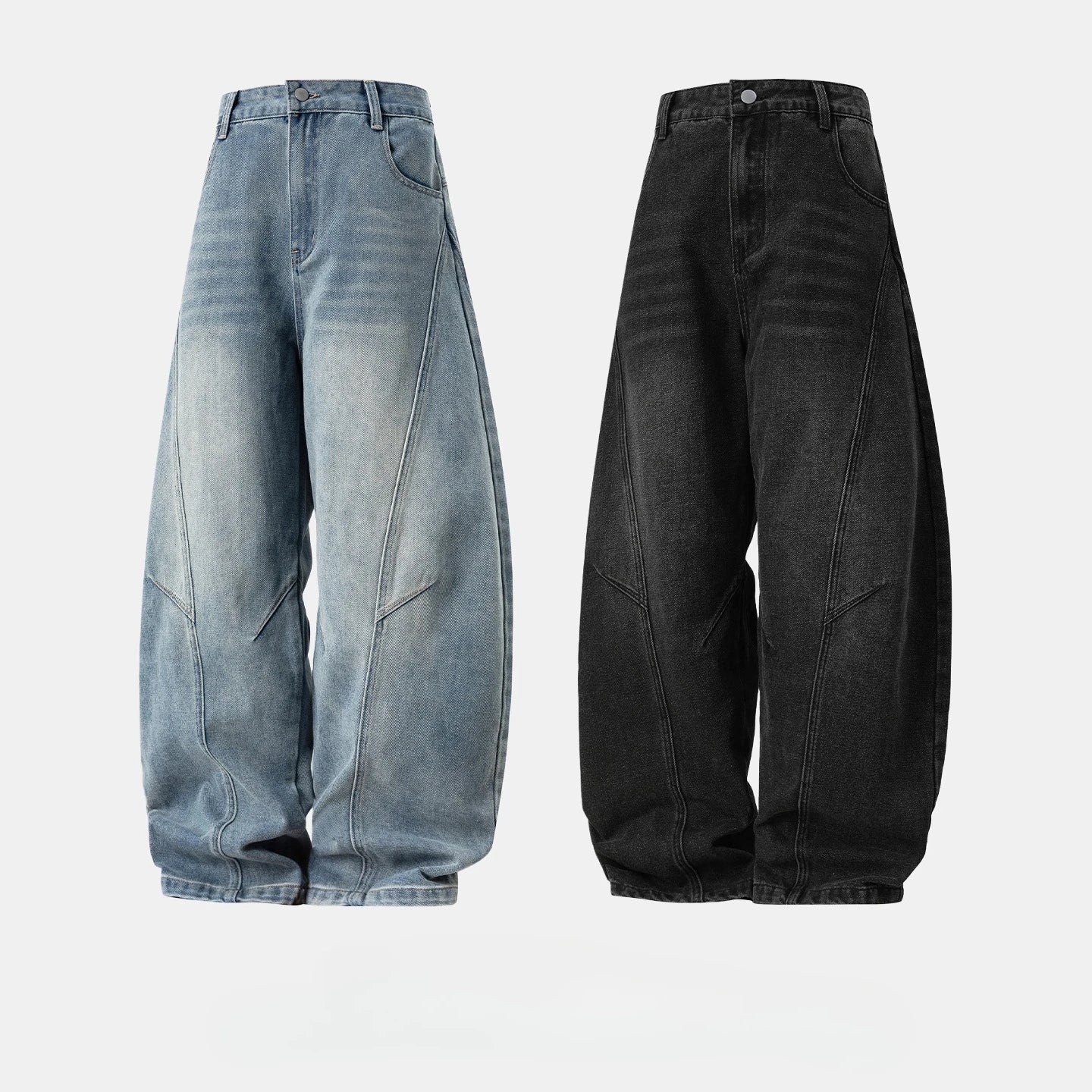 Distressed Curved Straight Jeans