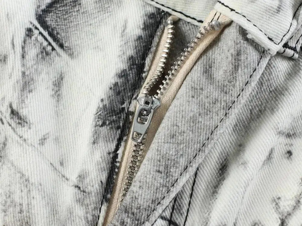 Ripped Marble Print Wide Jeans