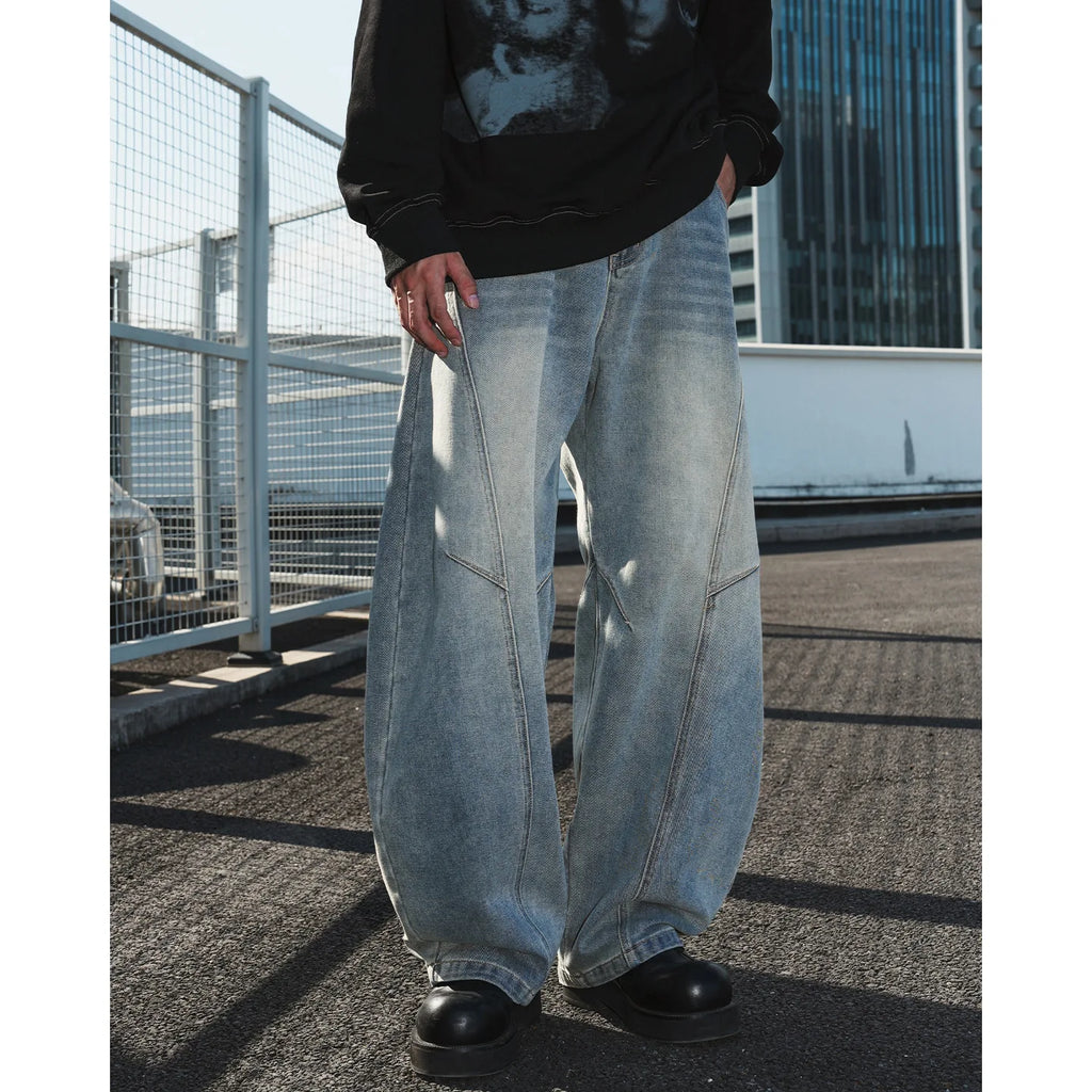 Distressed Curved Straight Jeans