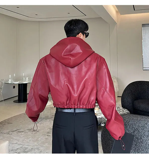 Hooded PU Leather Jacket