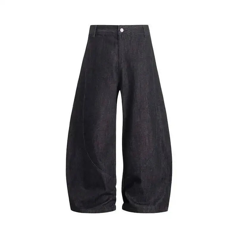 Wide Leg Curved Denim Trousers