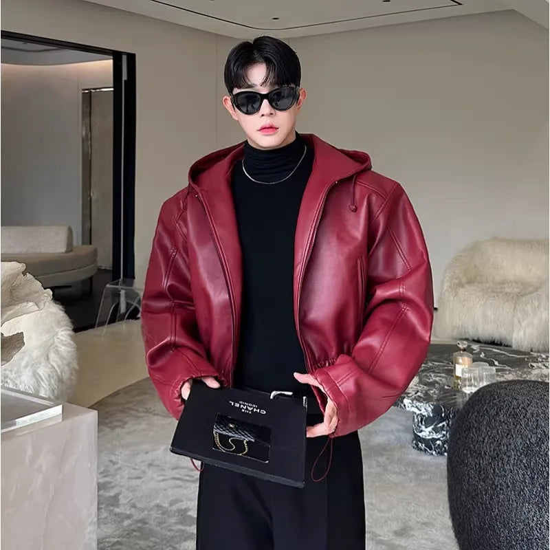 Hooded PU Leather Jacket