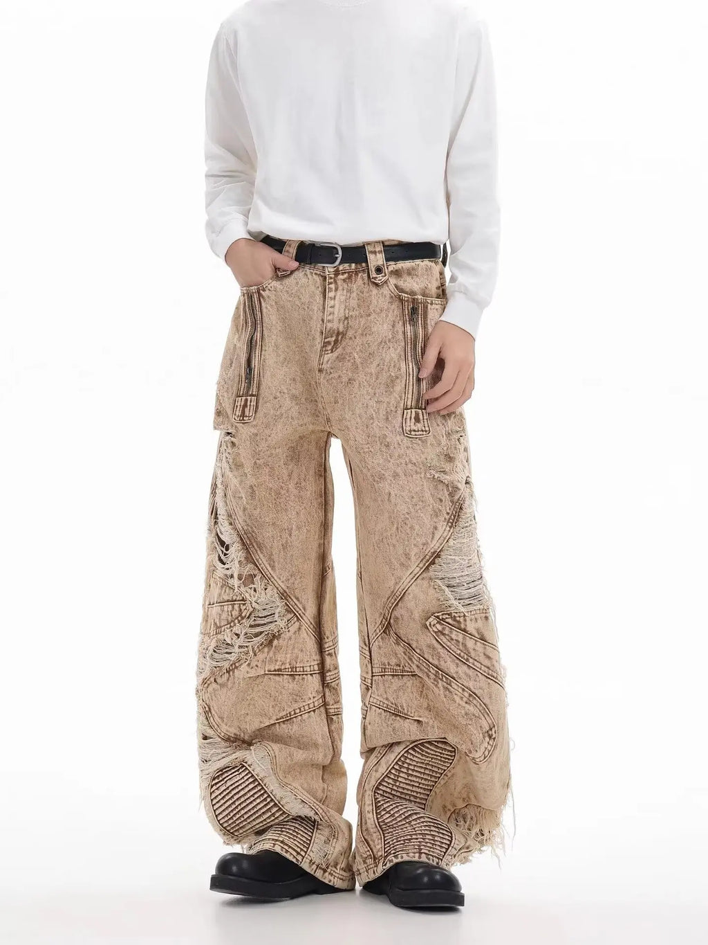 Retro Broken Hole Baggy Wide Jeans