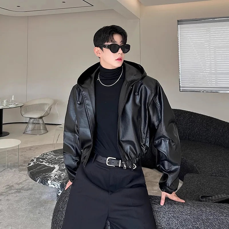 Hooded PU Leather Jacket