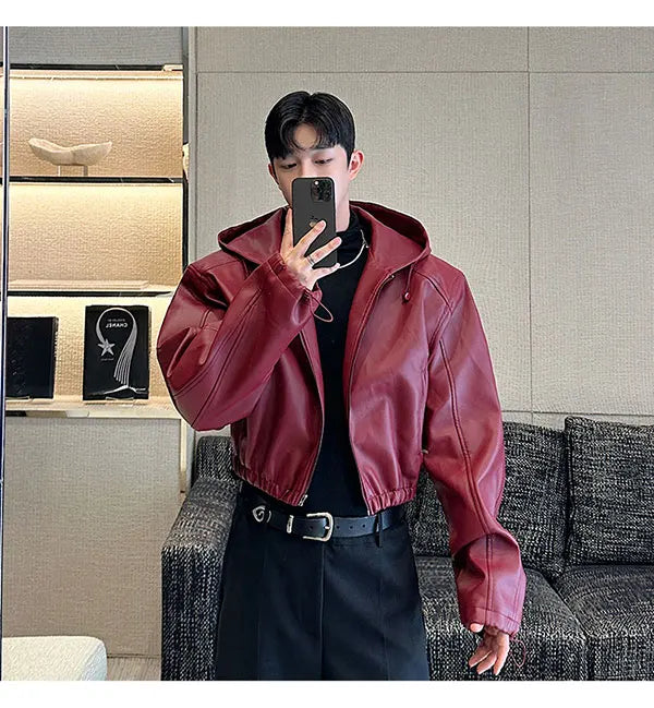 Hooded PU Leather Jacket
