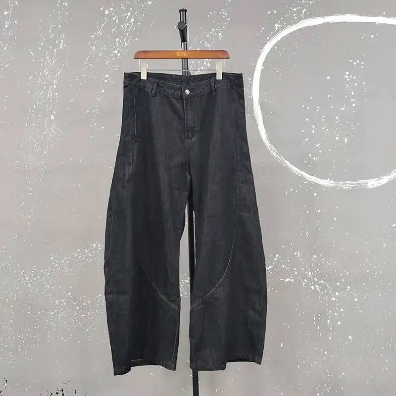 Wide Leg Curved Denim Trousers