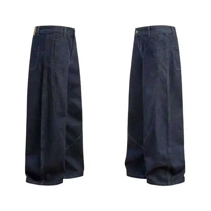 Wide Leg Curved Denim Trousers