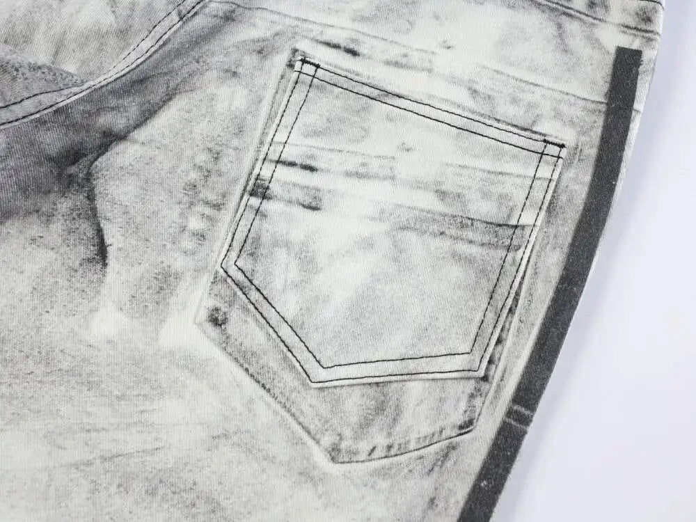 Ripped Marble Print Wide Jeans