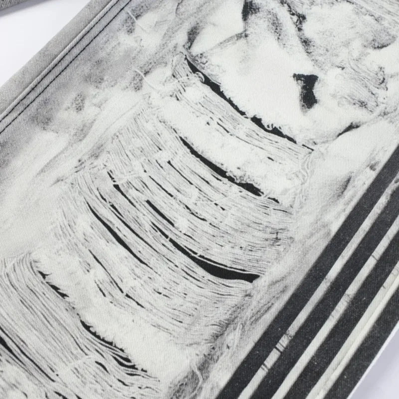 Ripped Marble Print Wide Jeans