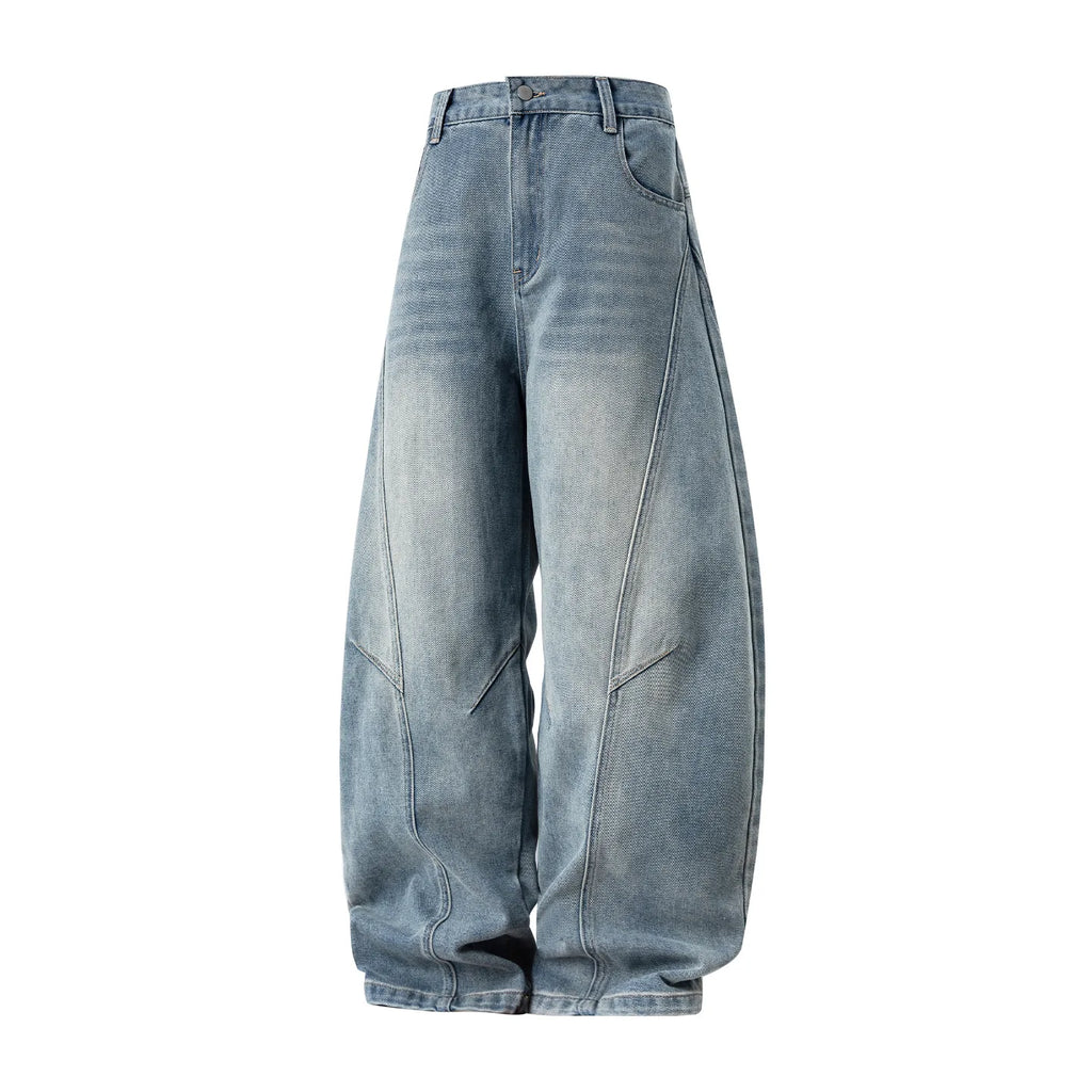 Distressed Curved Straight Jeans