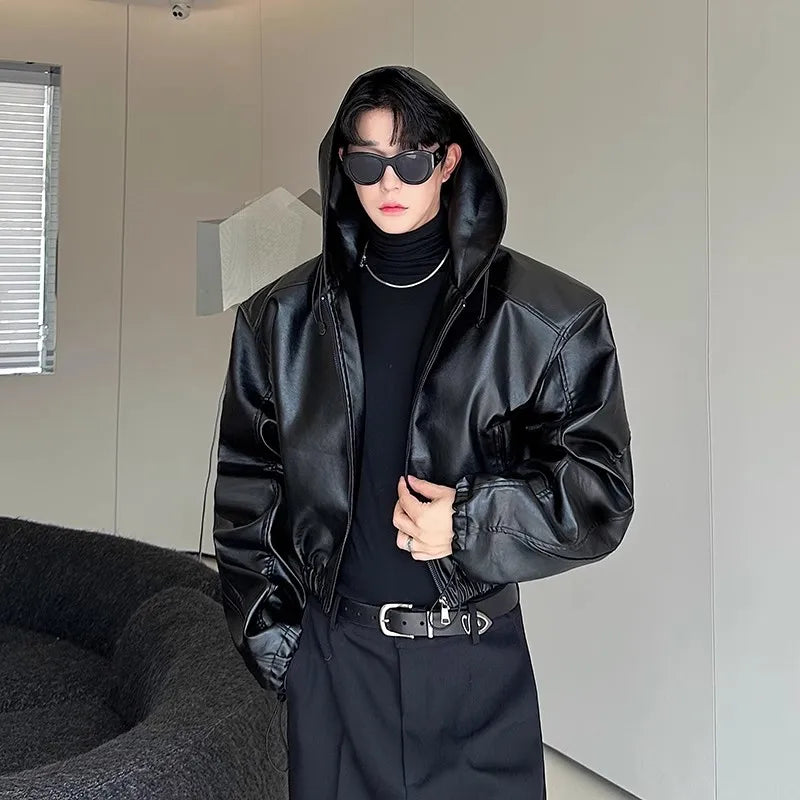Hooded PU Leather Jacket