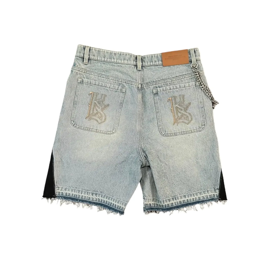 Retro Blue Patchwork Denim Shorts/Tee