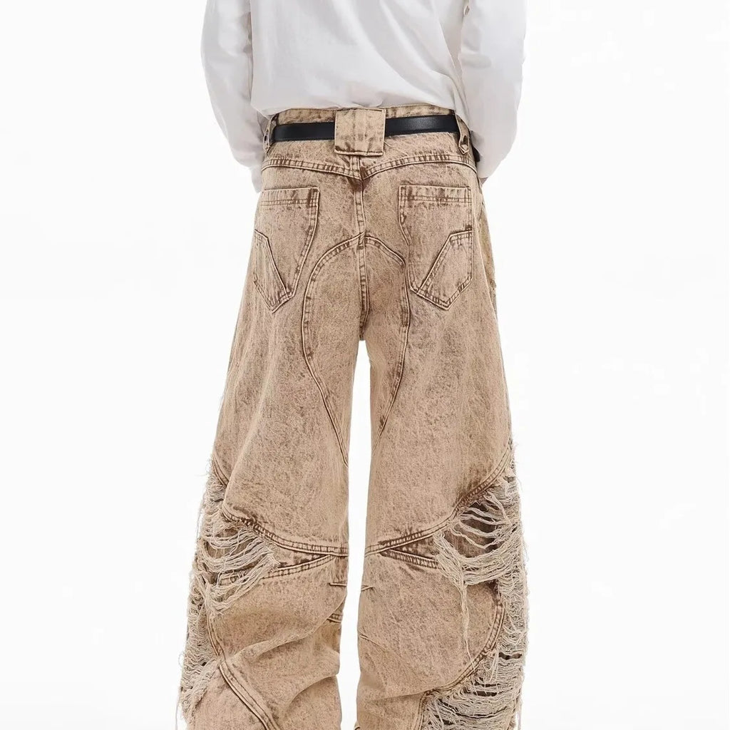 Retro Broken Hole Baggy Wide Jeans