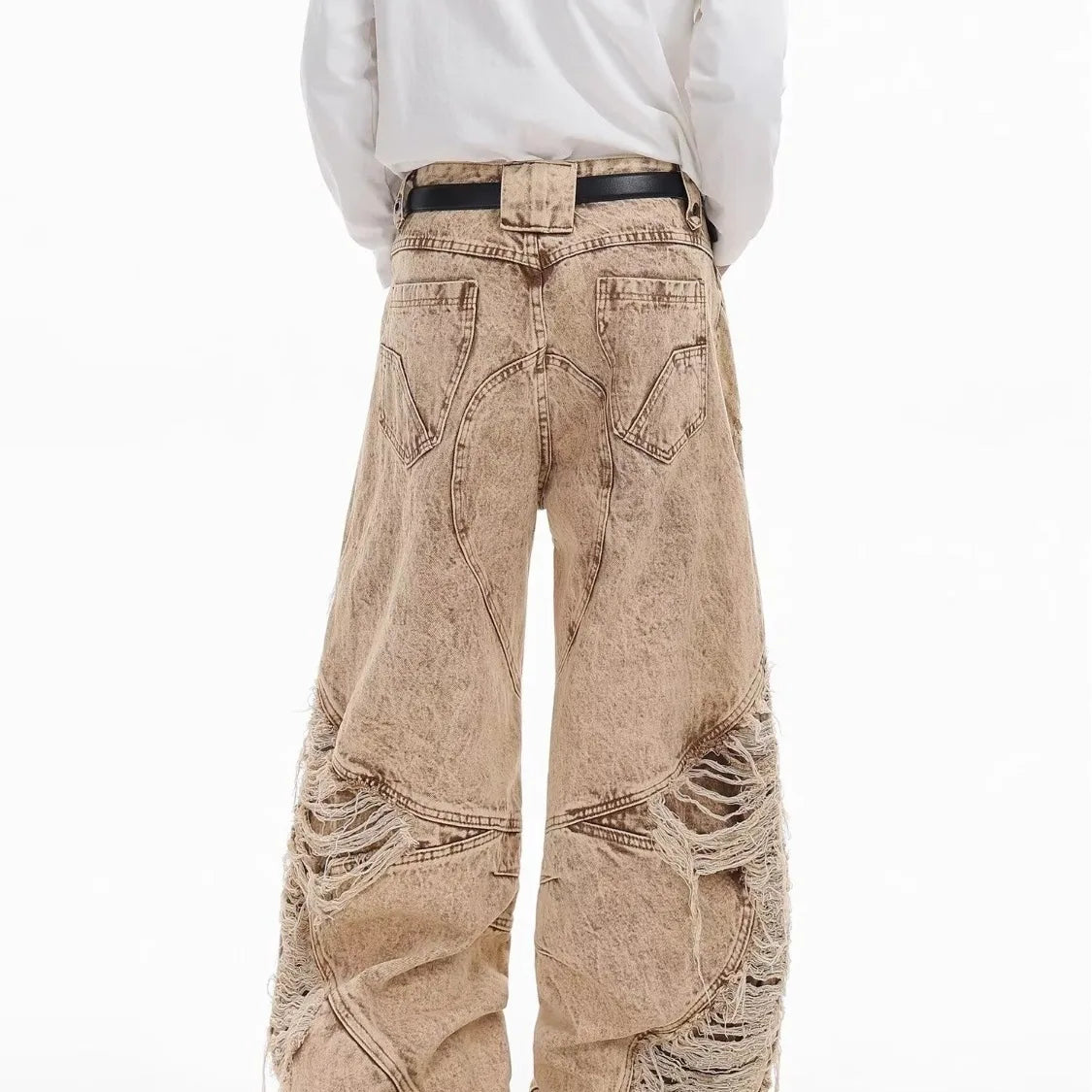 Retro Broken Hole Baggy Wide Jeans