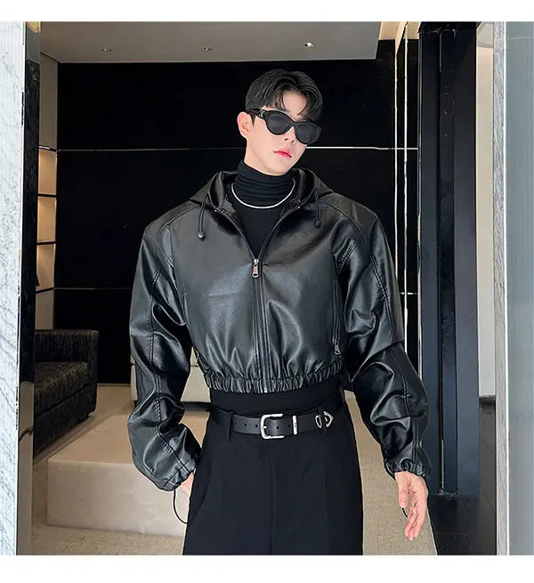 Hooded PU Leather Jacket