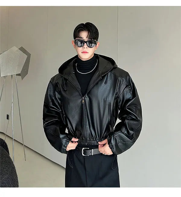 Hooded PU Leather Jacket