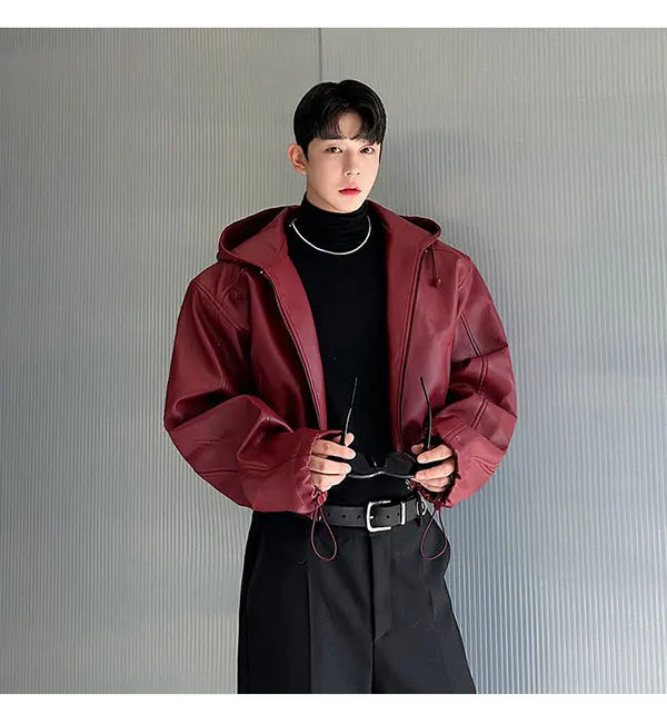 Hooded PU Leather Jacket
