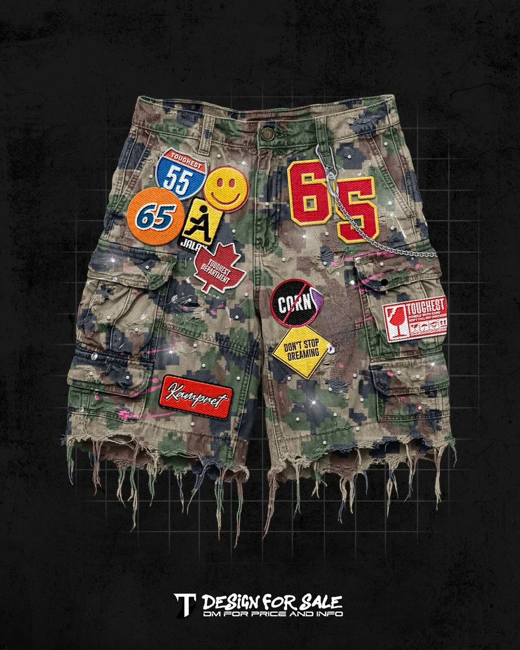 Retro Blue Patchwork Denim Shorts/Tee