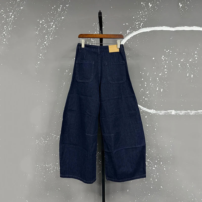 Wide Leg Curved Denim Trousers