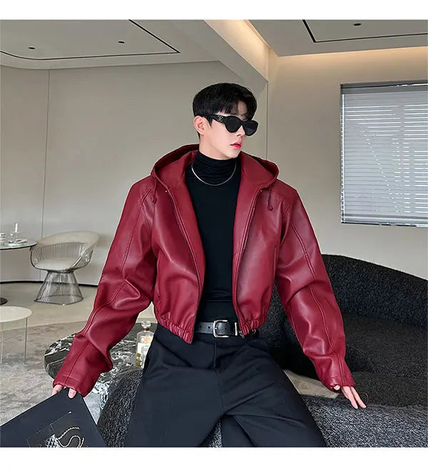 Hooded PU Leather Jacket