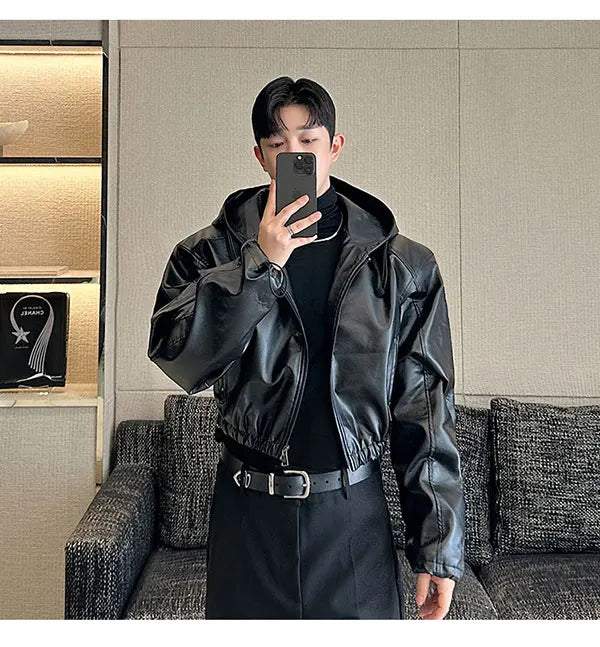Hooded PU Leather Jacket