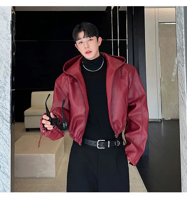 Hooded PU Leather Jacket