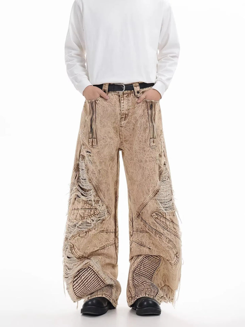 Retro Broken Hole Baggy Wide Jeans